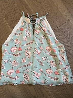 Forever 21 Seafoam Halter Floral Tie-Back Top